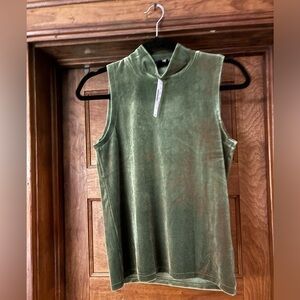 J.Crew High Neck Velvet Tank Top Green Womens Sleeveless Blouse Everyday Layer